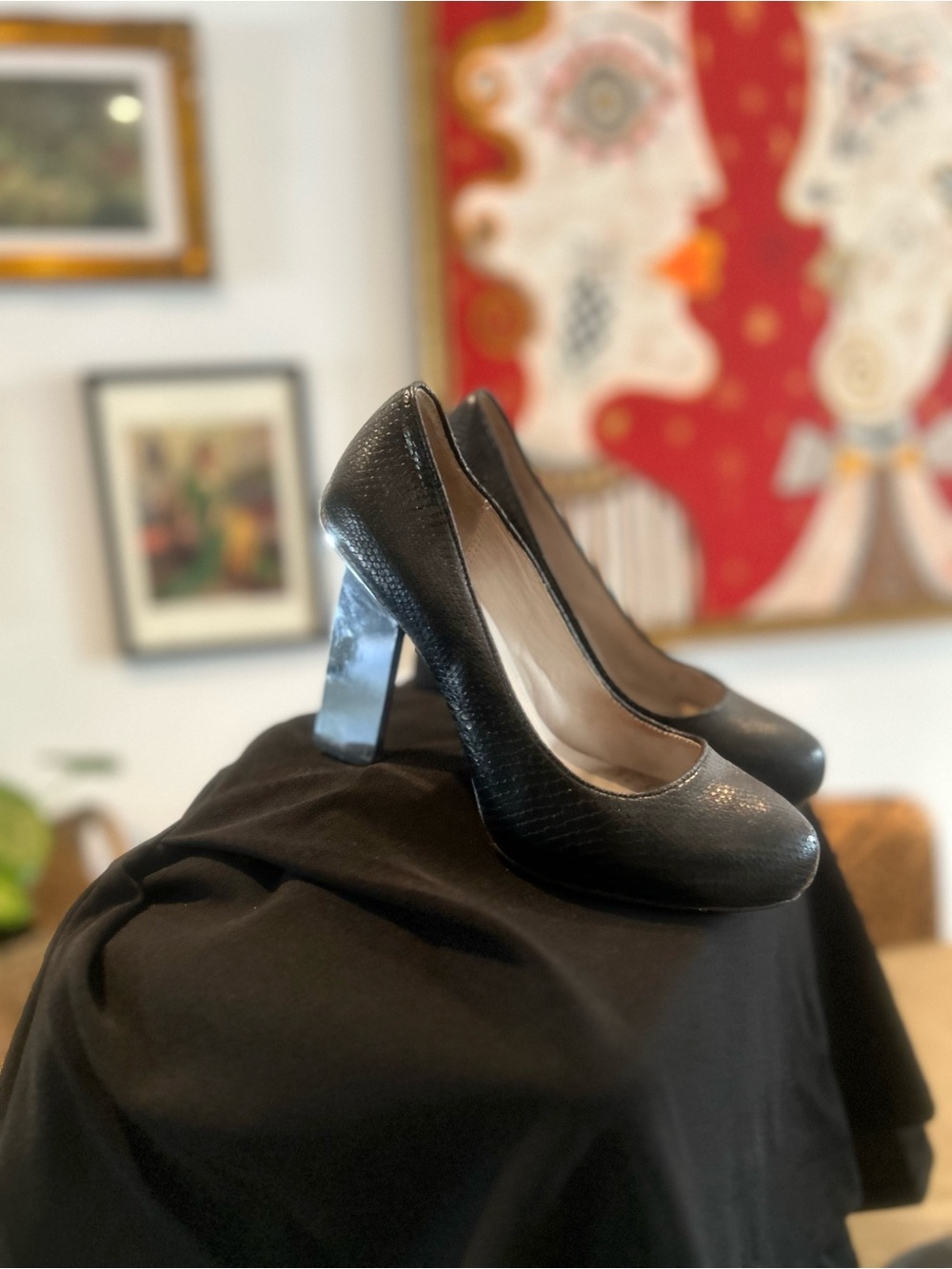 United Nude Black Textured Block Heel Pumps